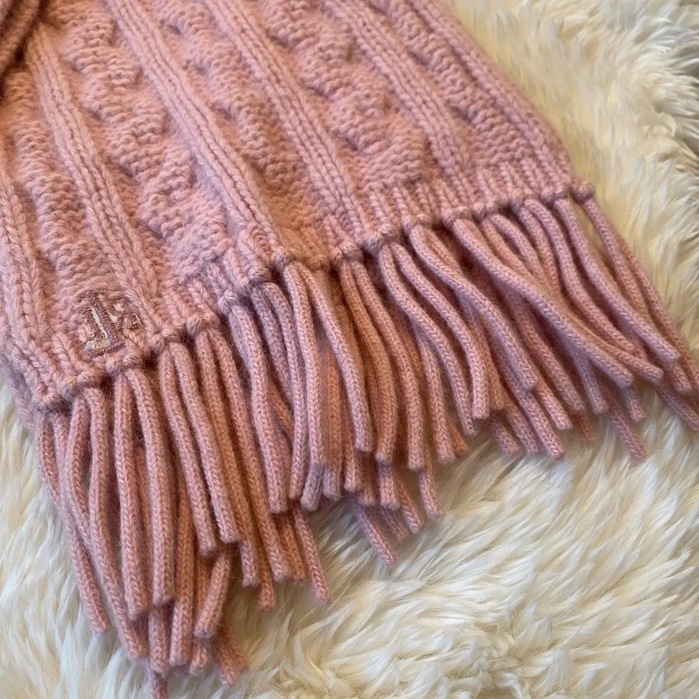 Lauren Ralph Lauren Pink Lambswool Blend Cable Knit Scarf
